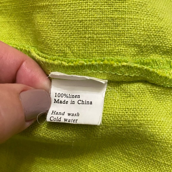 Peacock Ways 100% Linen Blazer Asian Coin Trim Jacket Pockets Lime Green/Black - Picture 9 of 11